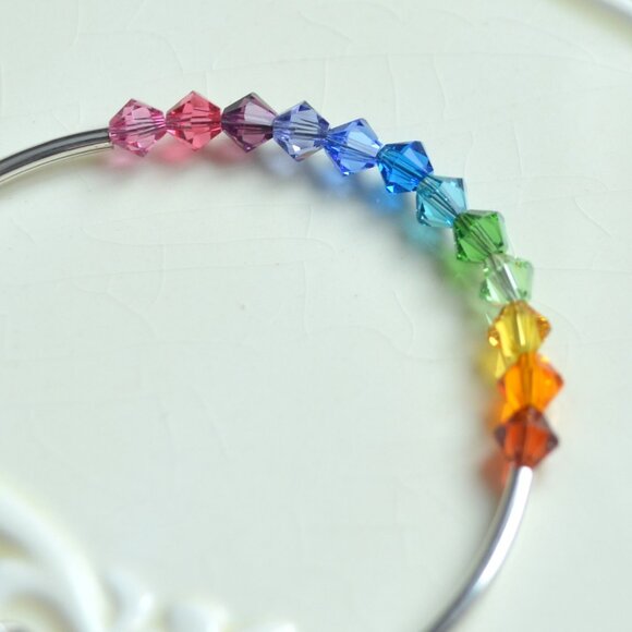 Handmade Rainbow Crystal Bracelet, Silver Plated, Bright and Colourful - Picture 4 of 7